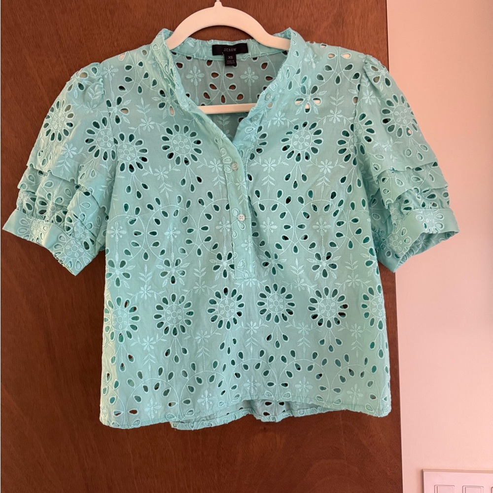 J. Crew Light Blue Eyelet Blouse